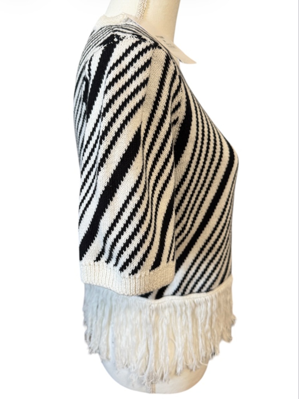 Knit Mix 🆕 Viscose Blend Puff Shoulder Fringe Short Sleeve Sweater NWT Sz Med